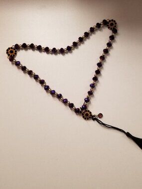 Purple-Beaded Gothic-Style Chocker-Necklace with Black Tassel